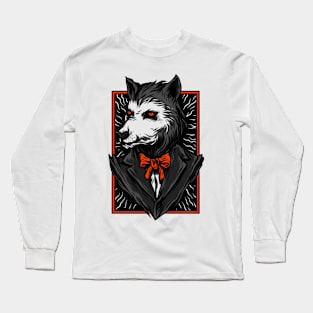 Big Bad Wolf Suit Black Orange Long Sleeve T-Shirt